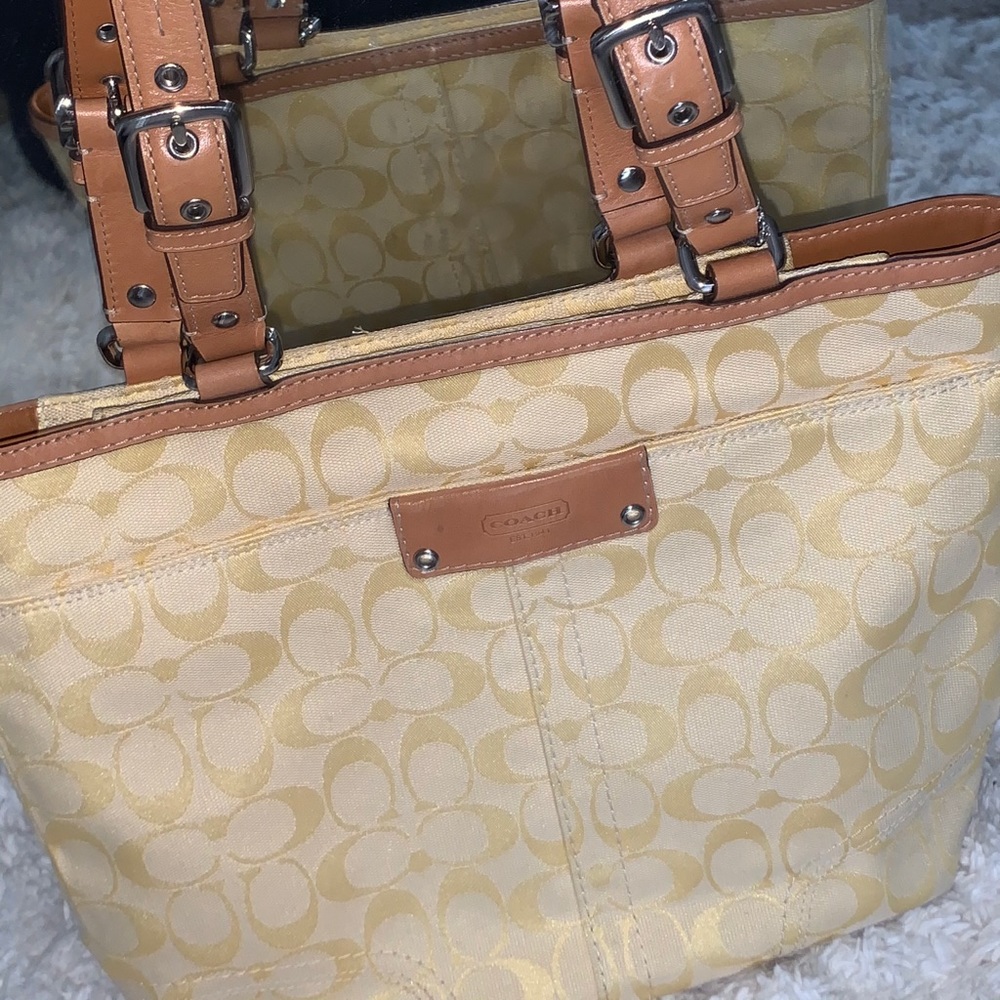 Yellow Coach canvas shoulder purse - Picture 2 of 3